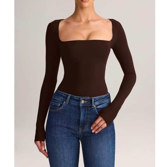 Oh Polly Tops - NWT Oh‎ Polly Kaia Modal Square-Neck Long-Sleeve Top in Chocolate Brown Medium